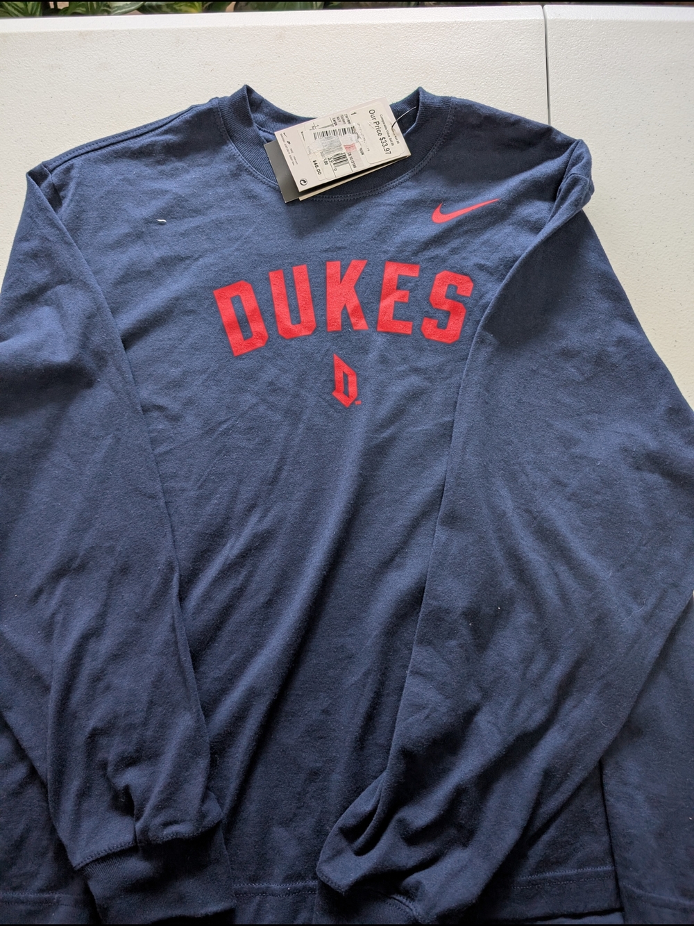 Nike Navy Long Sleeve Crewneck with Red Dukes Logo